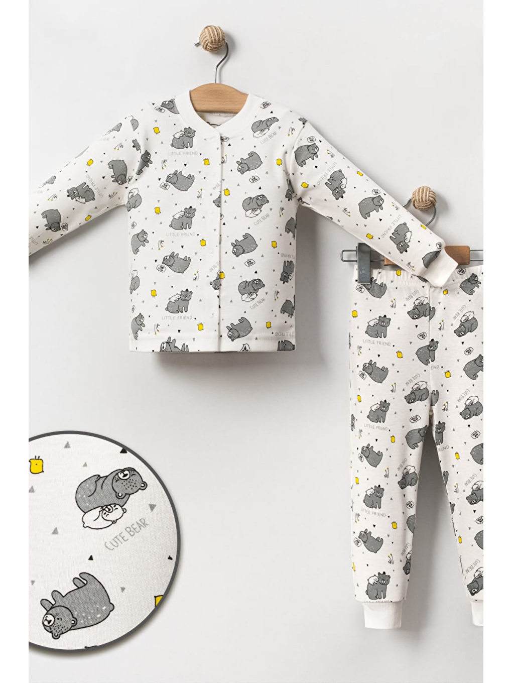 Beyaz Erkek Çocuk  Baskılı Pamuklu 2'Li Pijama Takımı