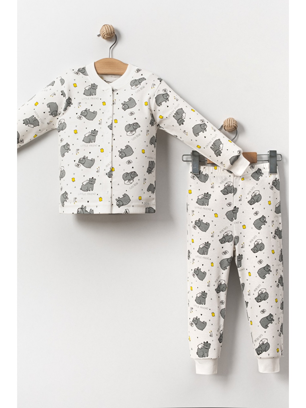 Beyaz Erkek Çocuk  Baskılı Pamuklu 2'Li Pijama Takımı-1