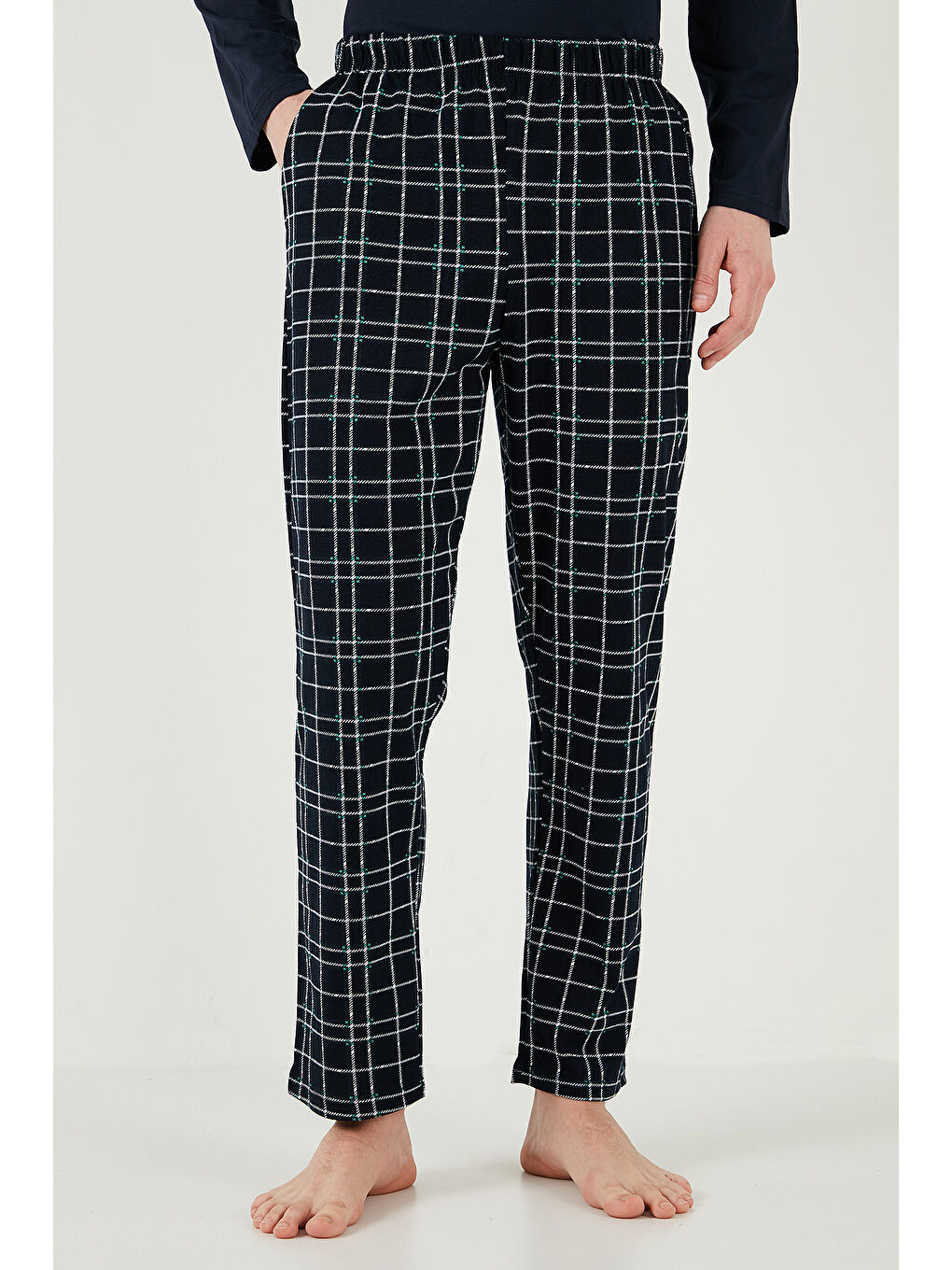 Lacivert Ekoseli Cepli Beli Lastikli %100 Pamuk Regular Fit Erkek Pijama Takımı 6572001-4