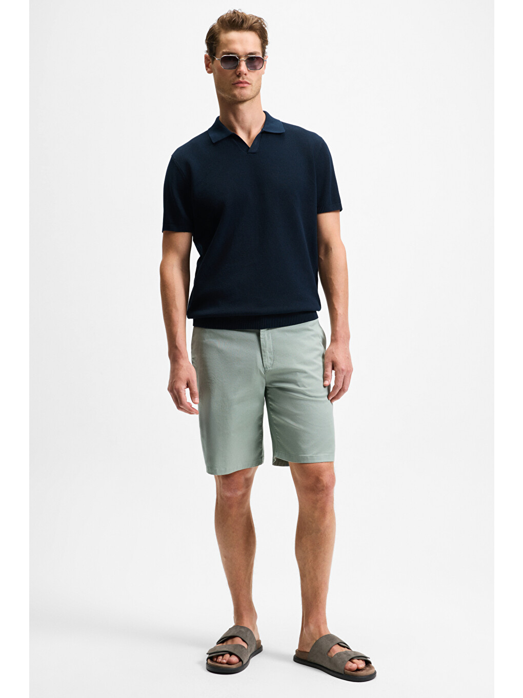 Yeşil TEEMO Erkek Yanları Cepli Fermuarlı Elastanlı Slim Fit YEŞİL Şort-1
