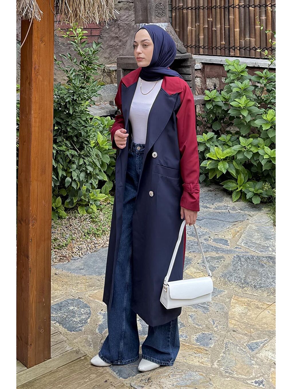 Retrica İki Renk Trençkot Bordo-1