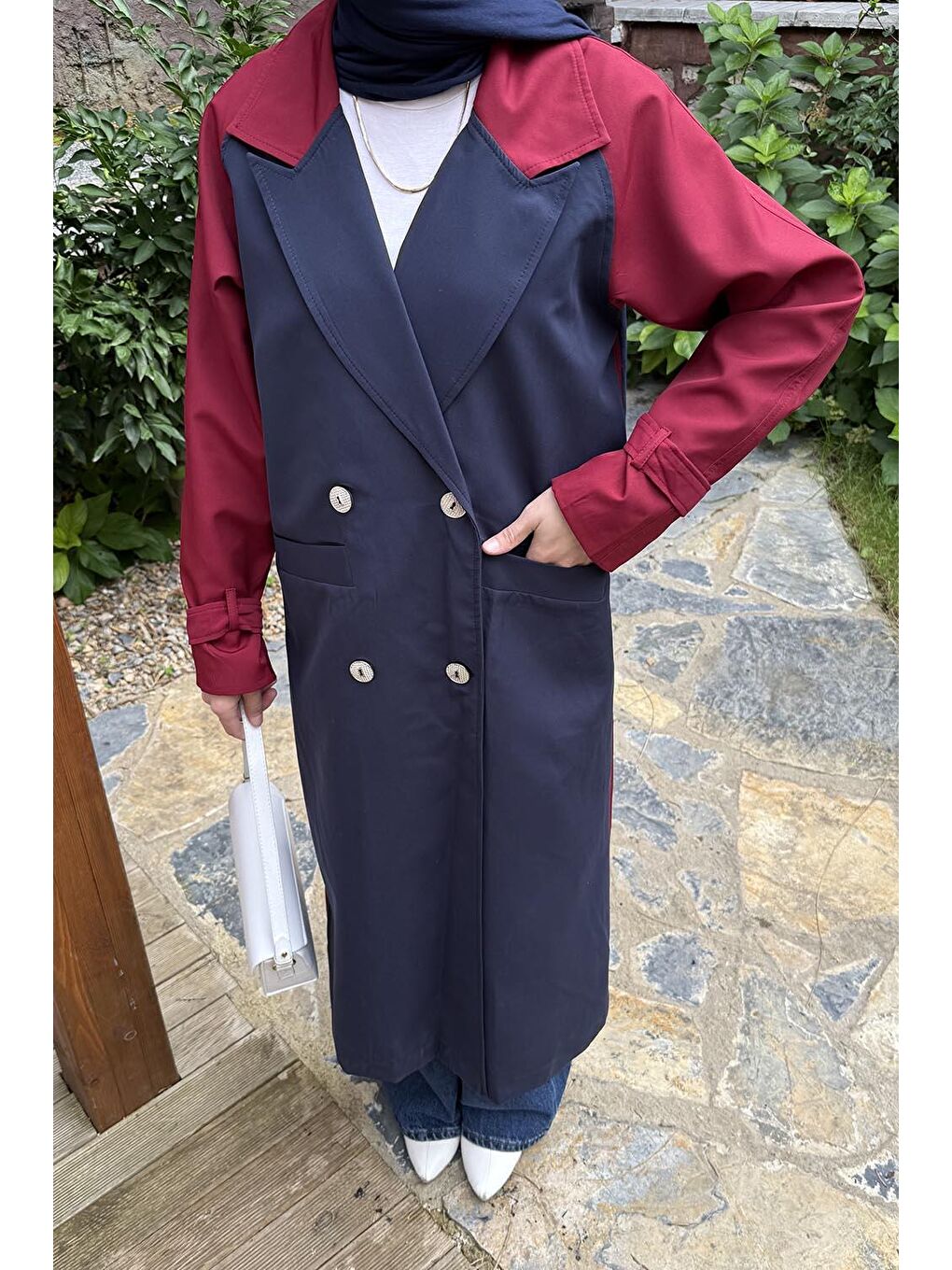 Retrica İki Renk Trençkot Bordo-2