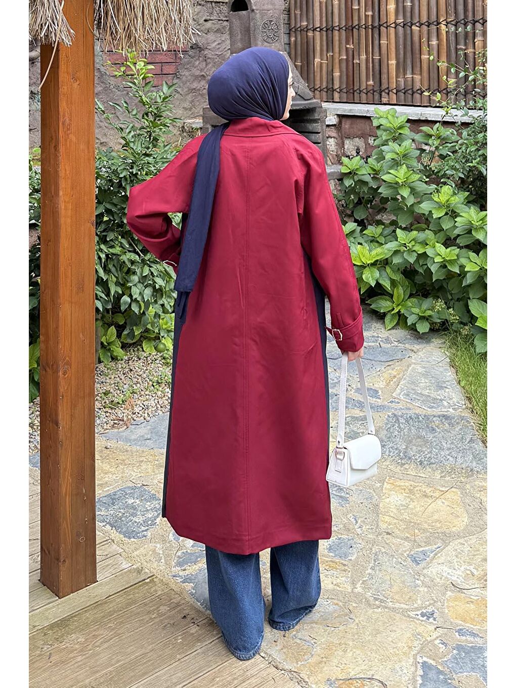 Retrica İki Renk Trençkot Bordo-3