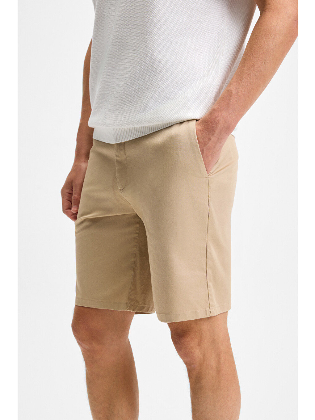 Bej TEEMO Erkek Yanları Cepli Fermuarlı Elastanlı Slim Fit BEJ Şort-3