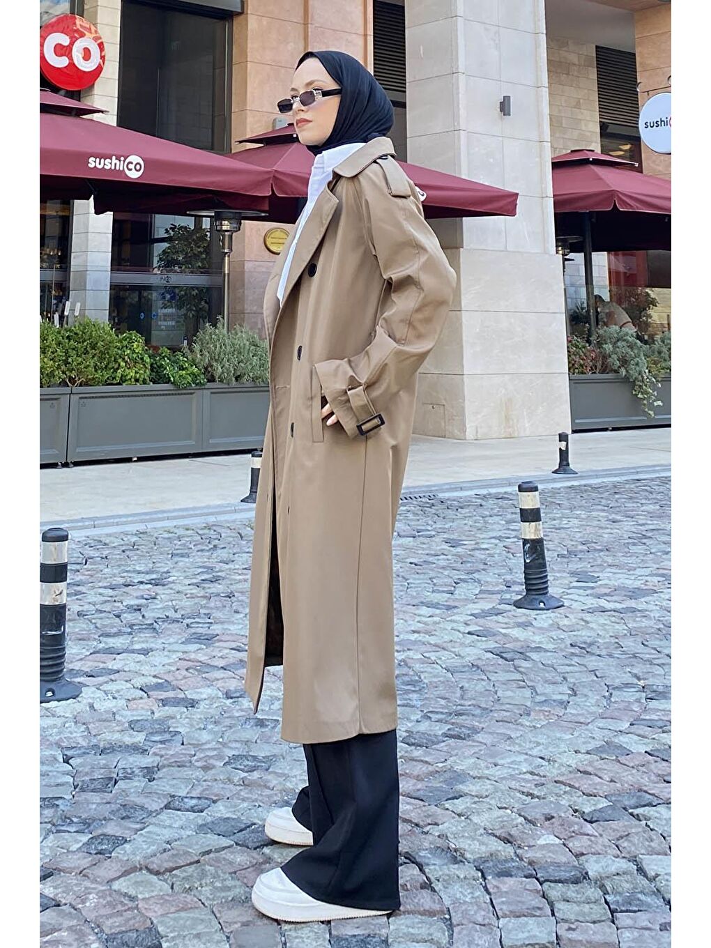 Reglan Kol Düğmeli Trenç Kahverengi-1