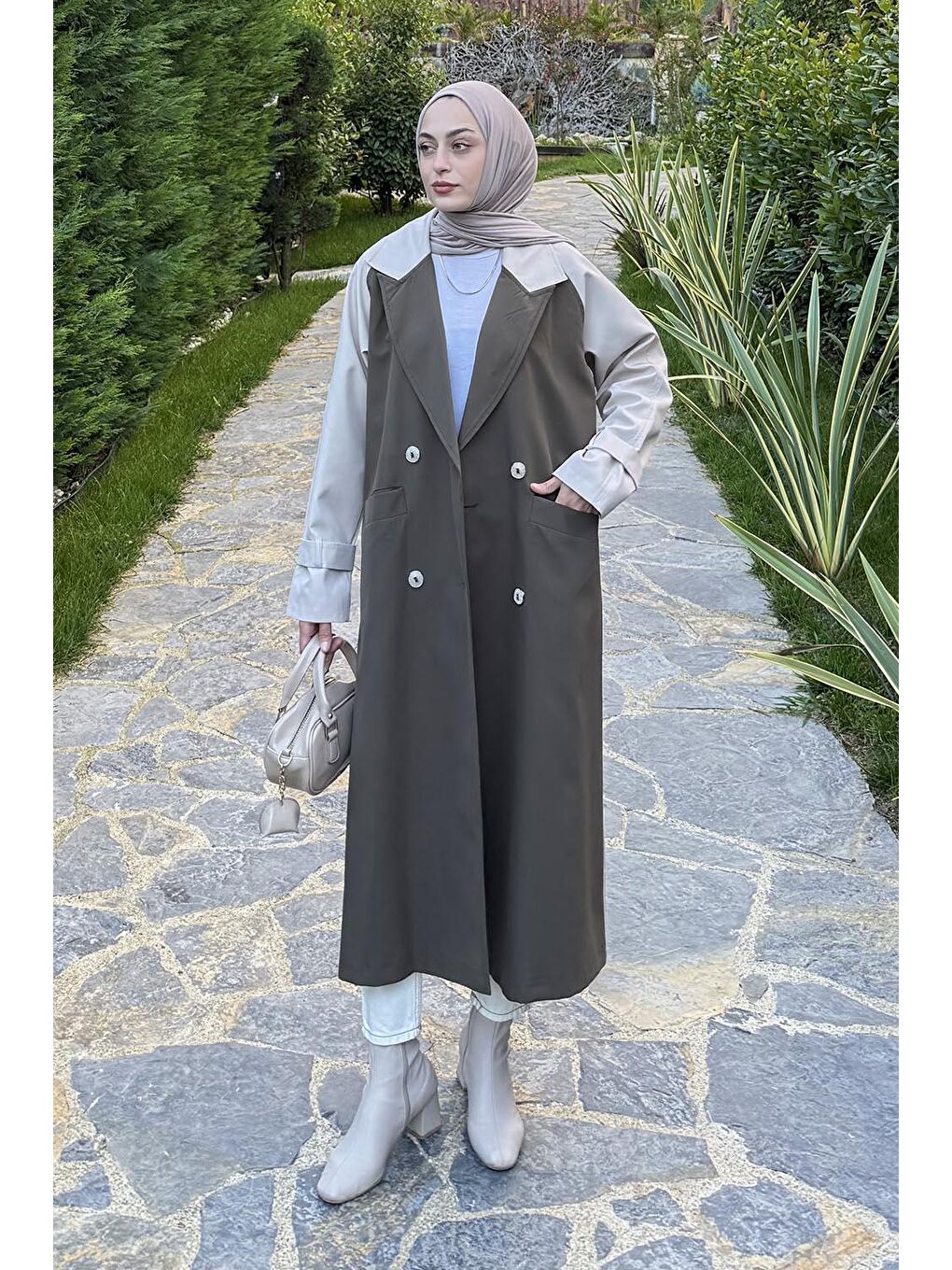 Retrica İki Renk Trençkot Haki