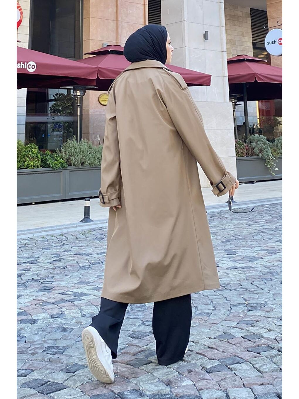 Reglan Kol Düğmeli Trenç Kahverengi-2