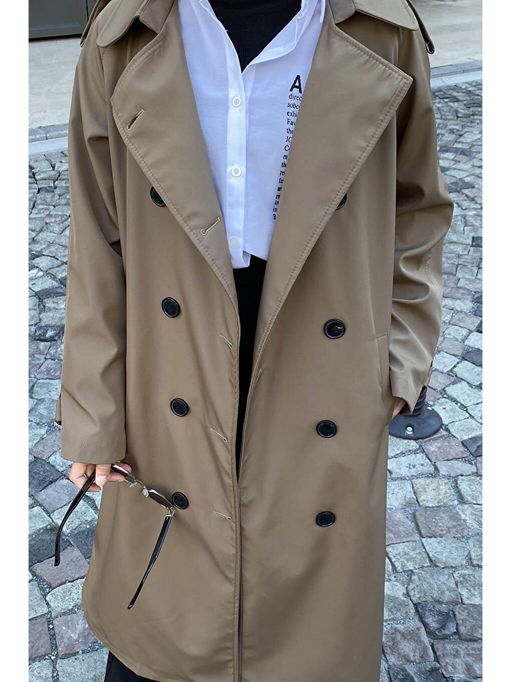 Reglan Kol Düğmeli Trenç Kahverengi-3