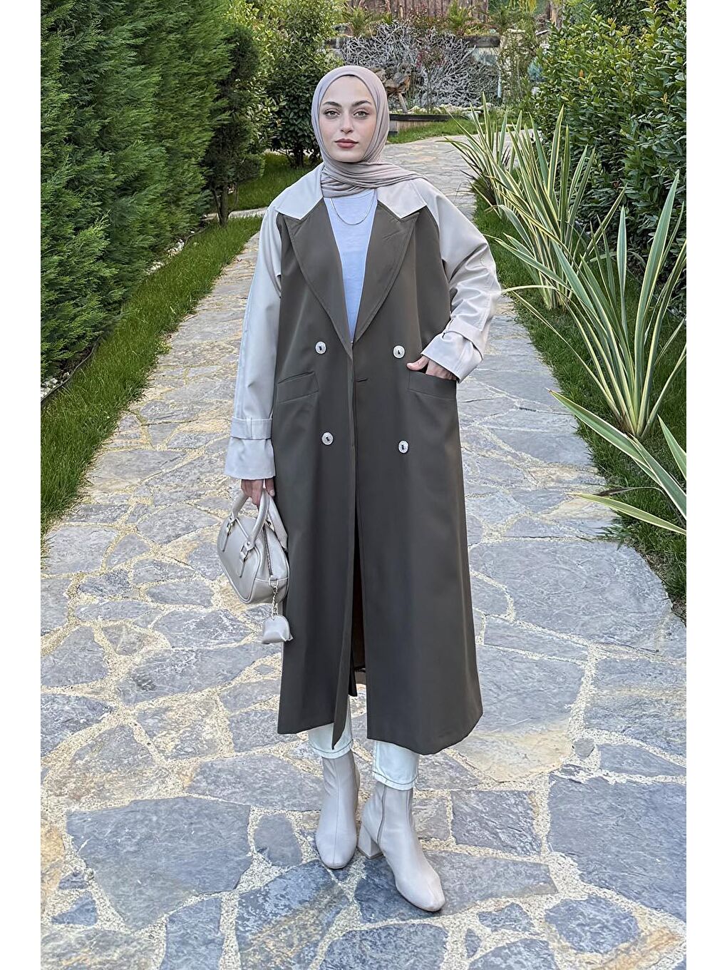 Retrica İki Renk Trençkot Haki-2