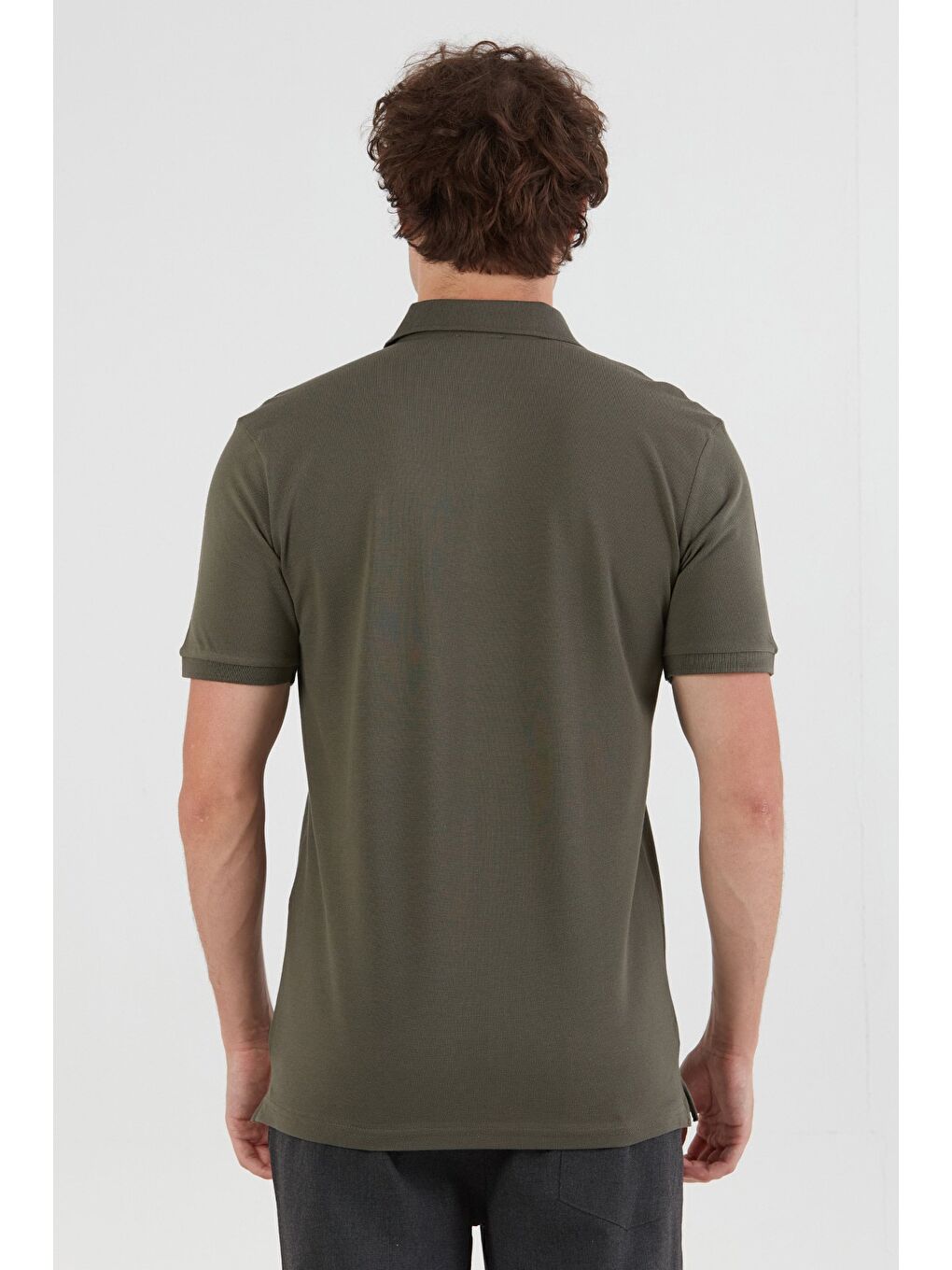 Haki Basic Polo Yaka Yarım Düğmeli Tişört-4