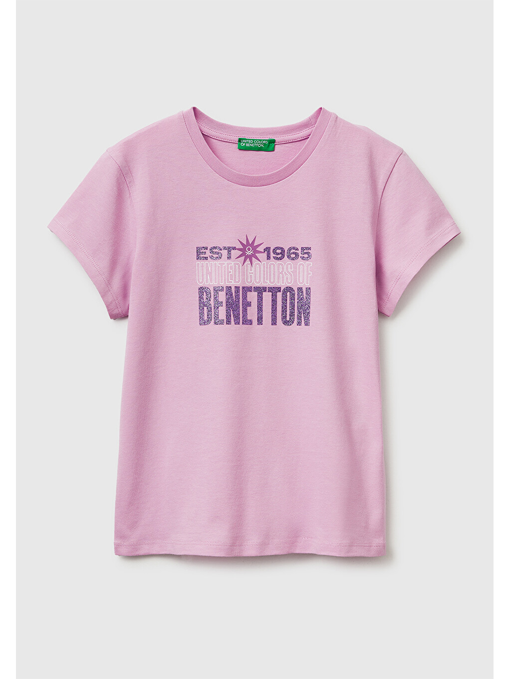Kız Çocuk Pembe Simli Logolu Bisiklet Yaka T-Shirt