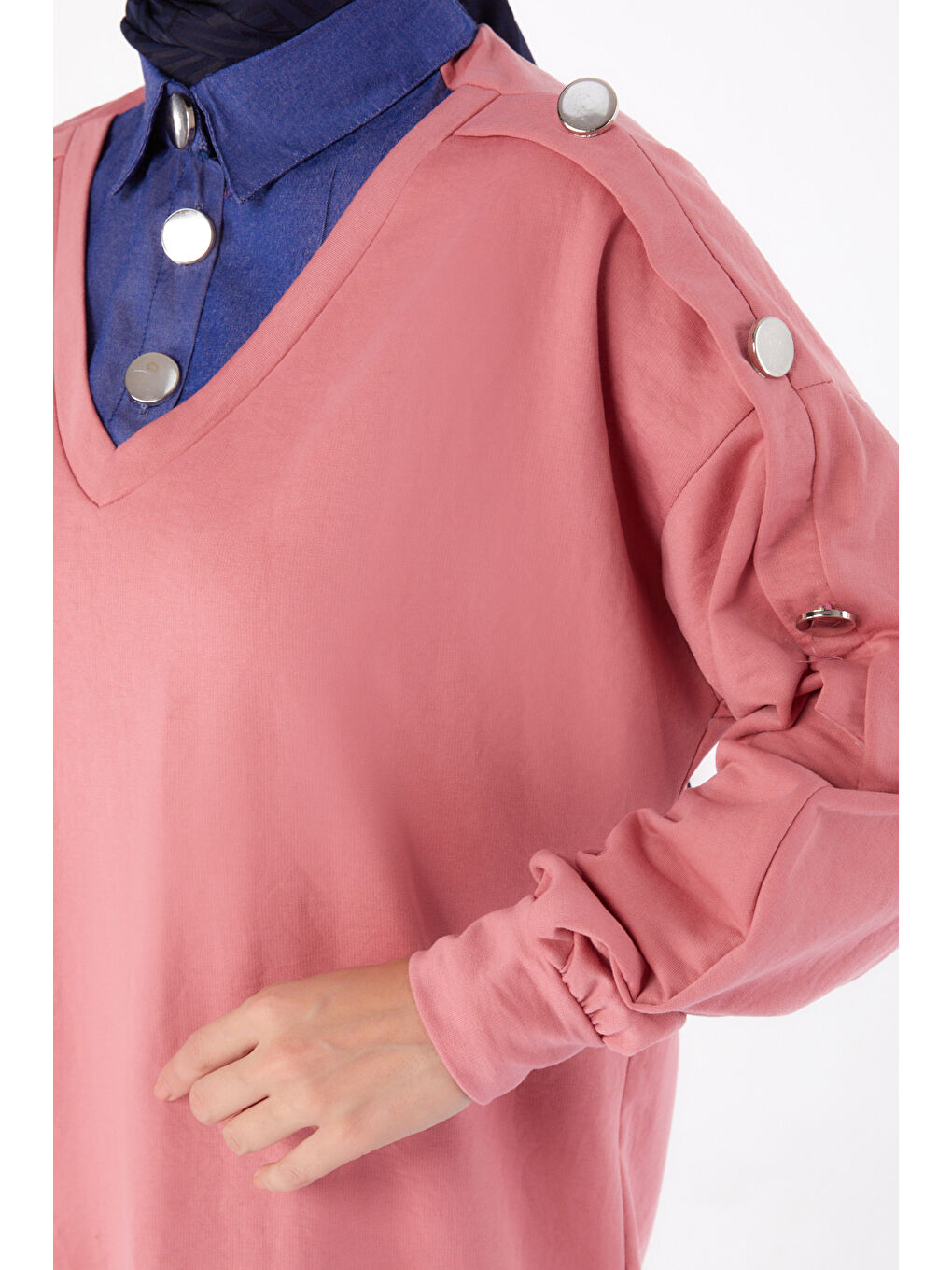 Pembe Jean Detaylı Sweatshirt Gül   13298-4