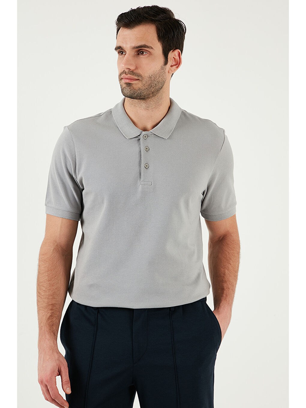 Gri Pamuklu Regular Fit Düğmeli Polo Yaka 4'lü Paket %100 Pamuk Tişört 590211827S4-4