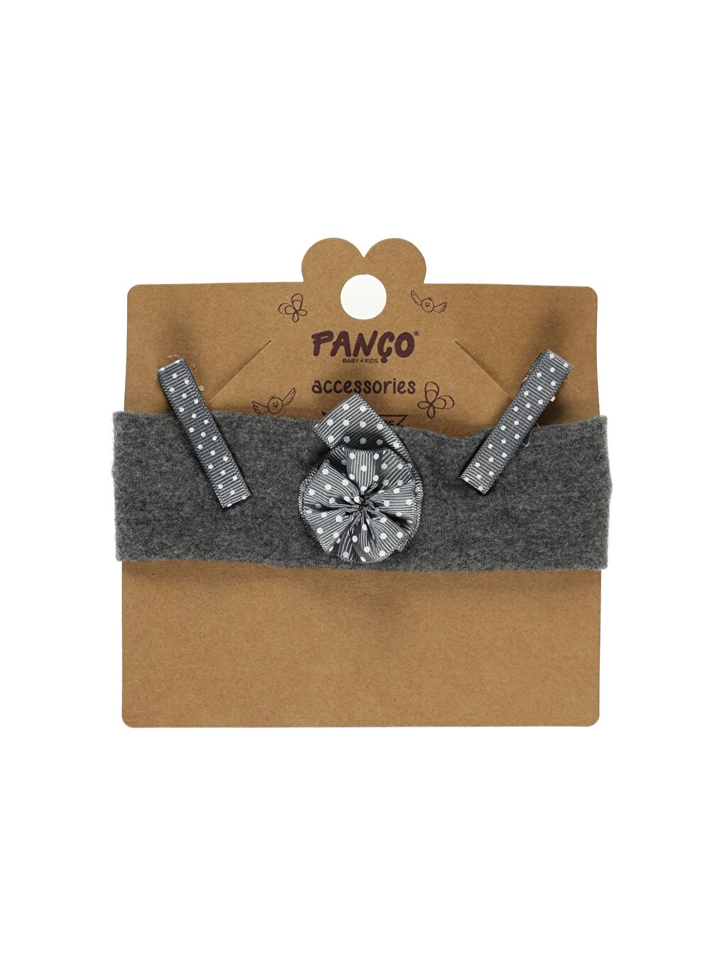 Gri Kız Çocuk Saç Bandı - Toka Set