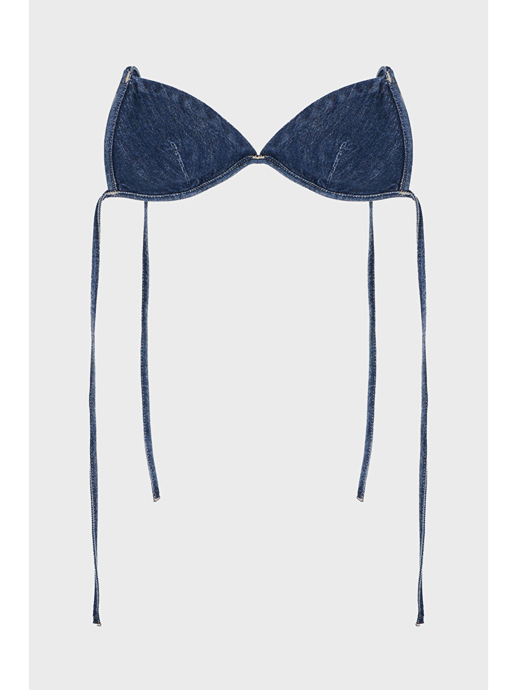 Kadın Mavi Renk 1s5-5 %100 Pamuk Denim Kumaş Arkadan İpli Denim Bikini Üstü