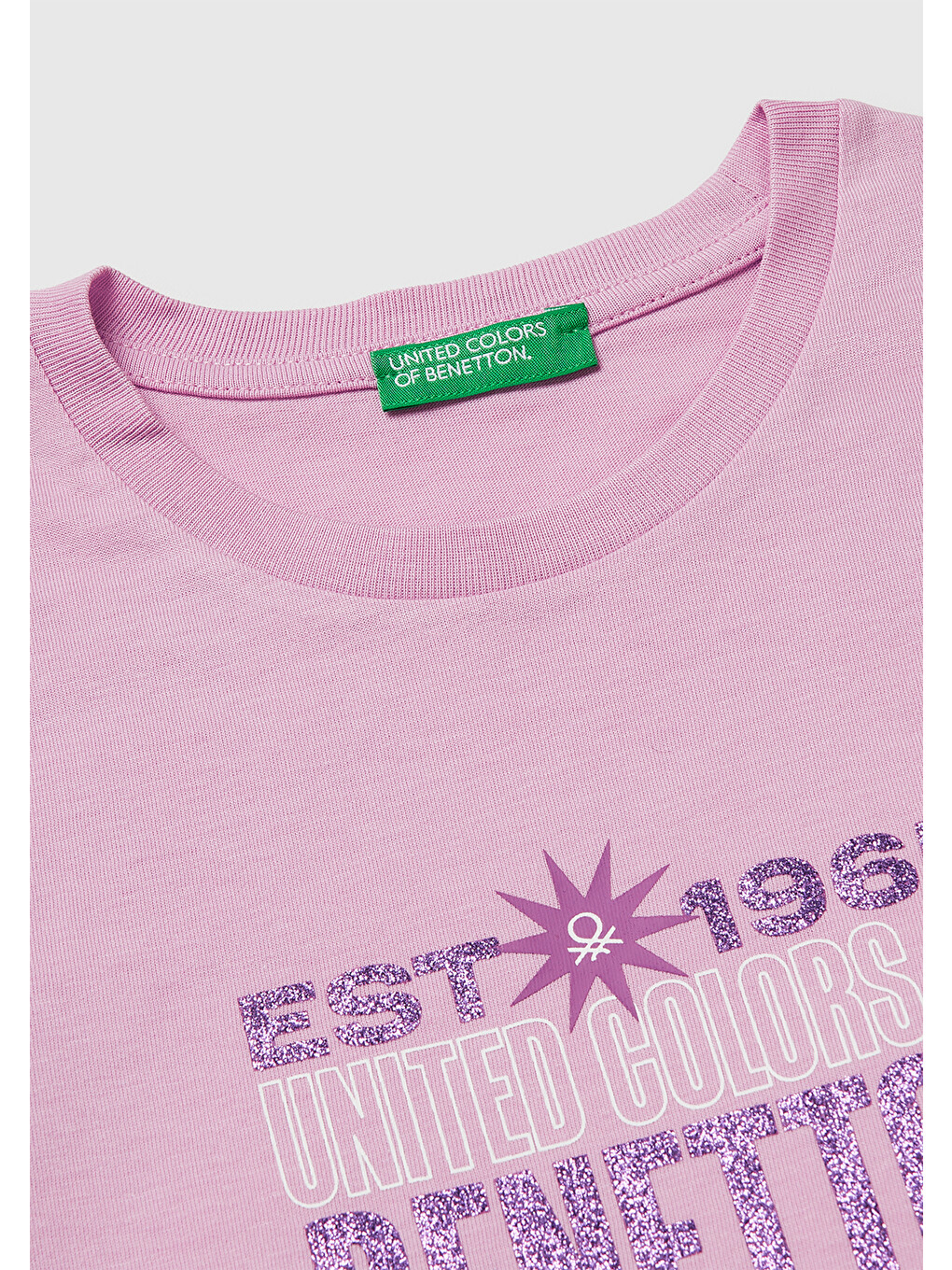 Kız Çocuk Pembe Simli Logolu Bisiklet Yaka T-Shirt-2