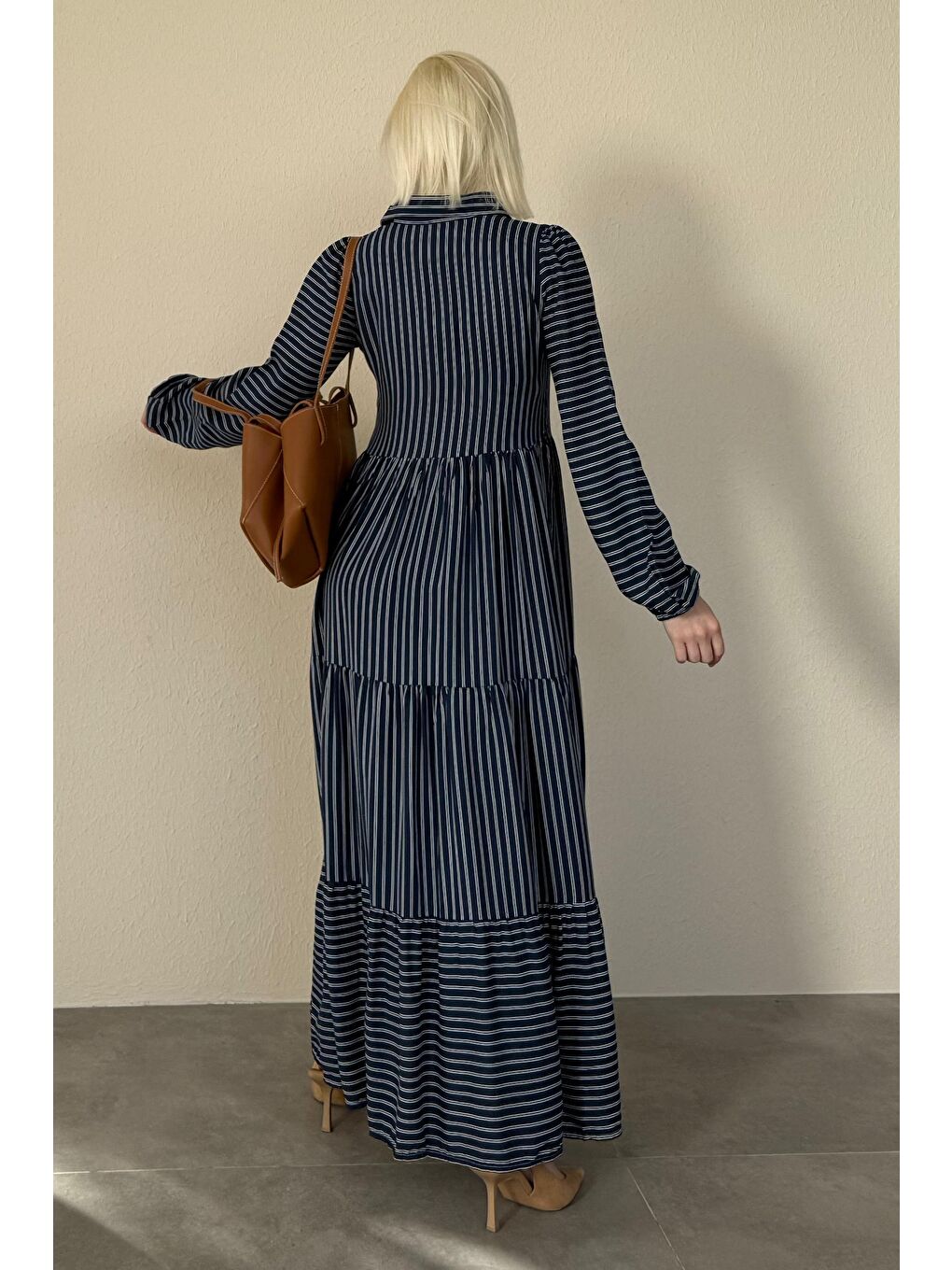 Lacivert Düğmeli Puantiyeli Uzun Elbise Mg2392-4