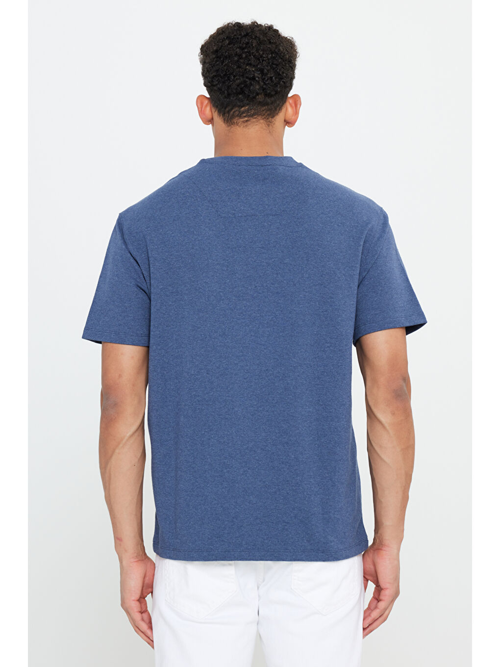 Erkek İndigo Modern Fit Bisiklet Yaka Kısa Kollu Pamuklu Baskılı Sweatshirt-4