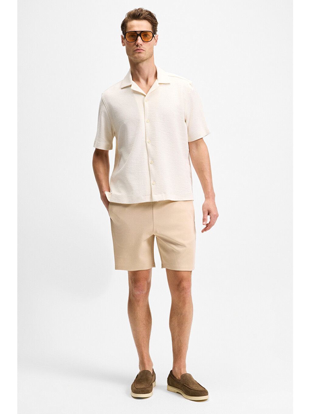 Bej TYRONE Erkek Beli Lastikli Arka Tek Cepli Relaxed Fit BEJ Şort-1