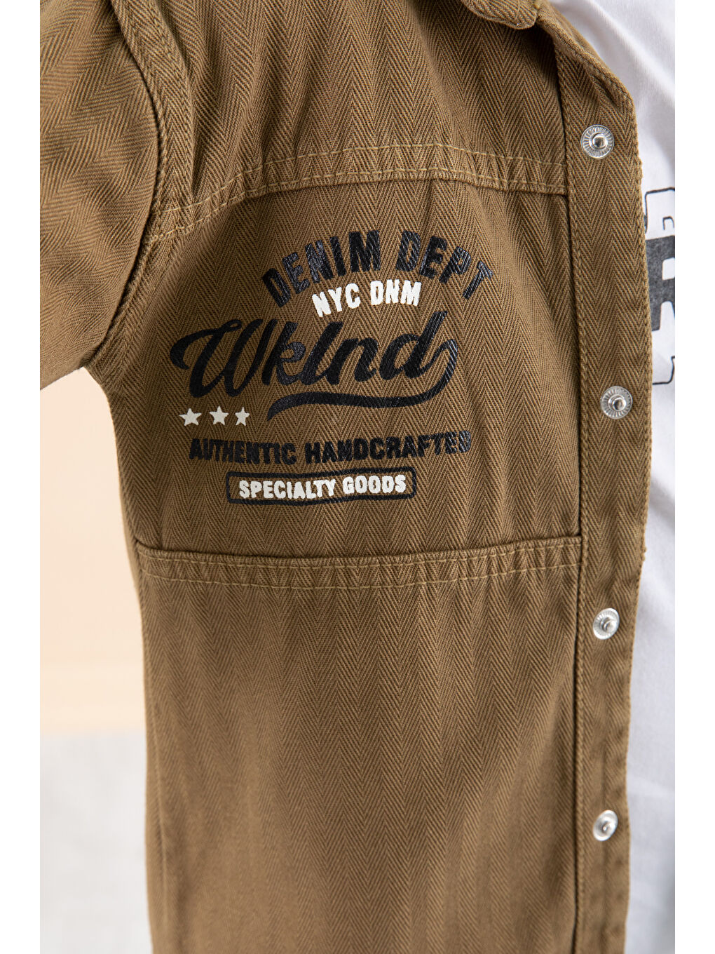 Kahverengi Erkek Çocuk Taba Fermuar Cepli Yazı Baskılı Tişörtlü Ceket 20093-1