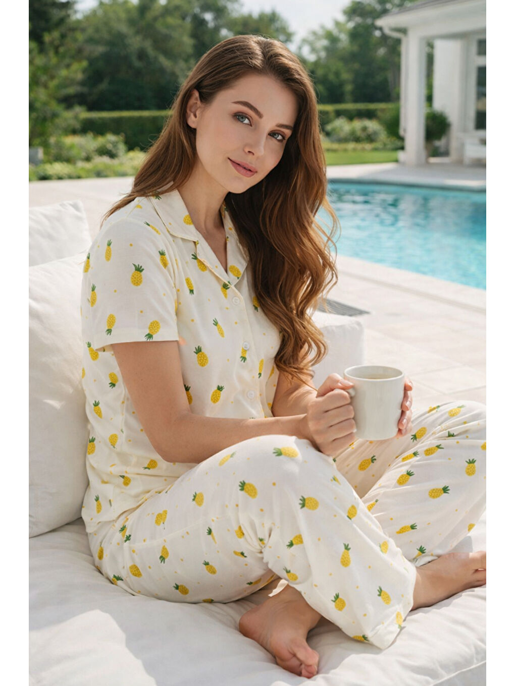 Kadın Kısa Kol Milan Kumaş Pijama Takımı 50501-3004 Açık Pembe-1