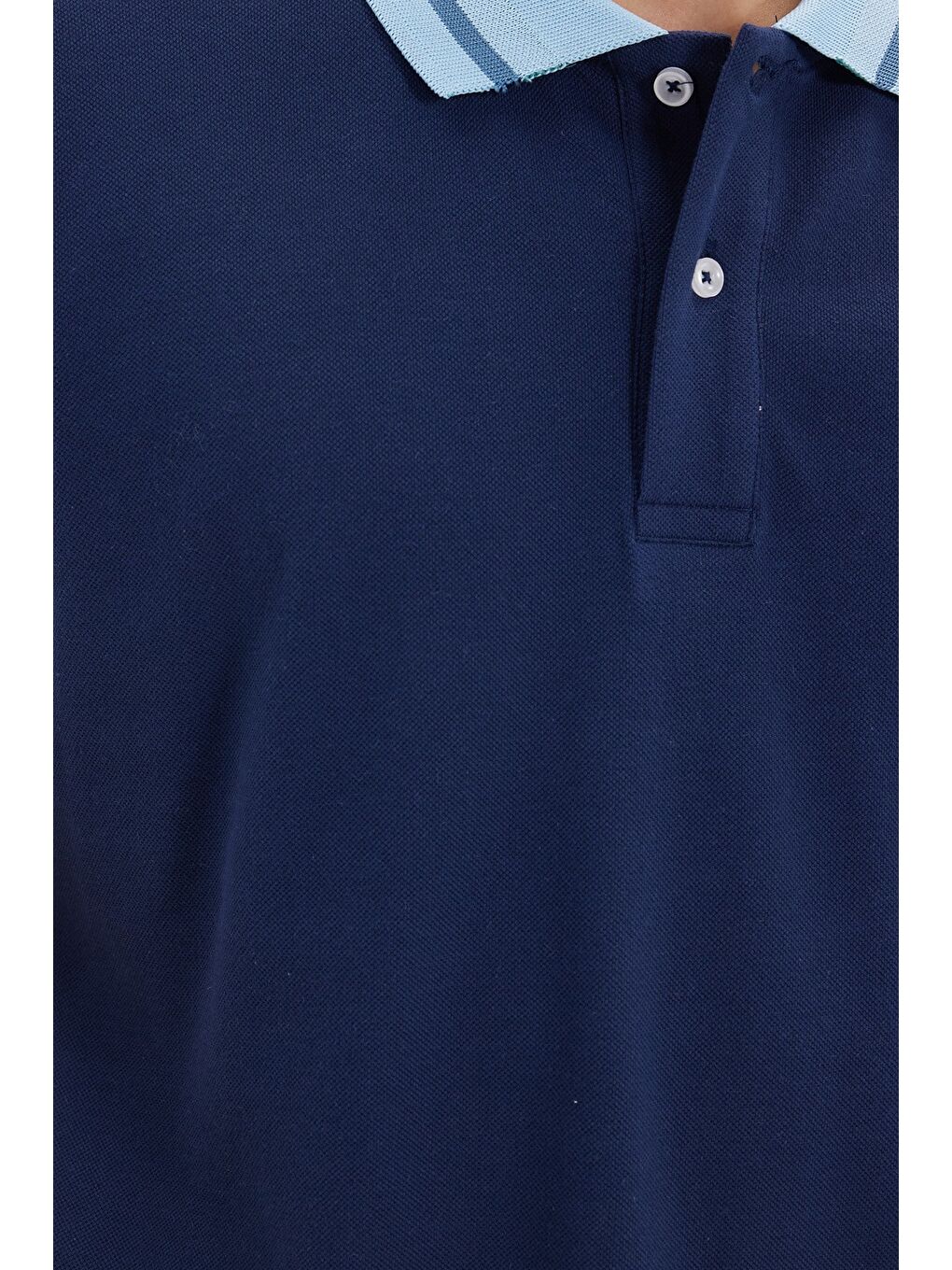 Erkek Slim Fit Dar Kesim %100 Pamuk Düz Pike Yaka Ve Kol Detaylı Lacivert Polo Yaka Tişört-3