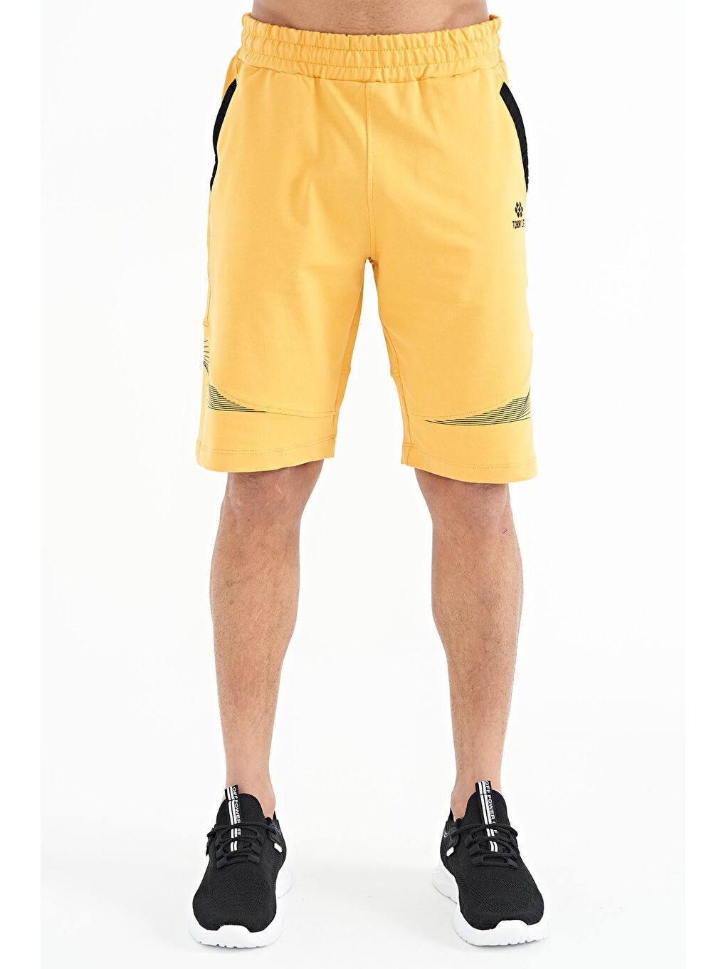Sarı Hardal Yan Cep Gizli Fermuarlı Baskılı Standart Kalıp Erkek Şort - 81253-1