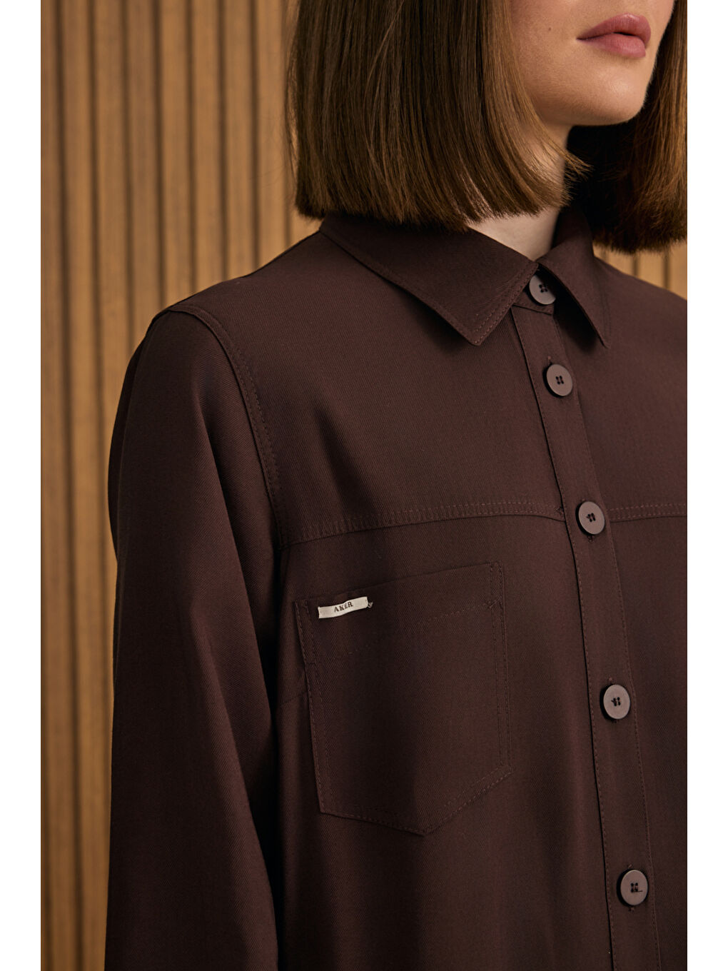 Kahverengi Önden Düğmeli Modal Gömlek Elbise-2