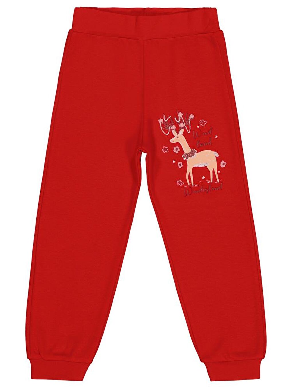 Girls Geyik Baskılı 2-5 Yaş Eşofman Altı - Kırmızı 3-4 Yaş