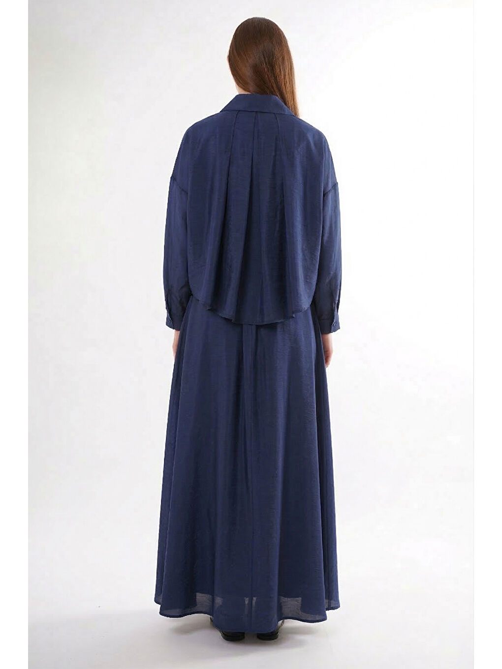 Şifon Detay Kraş ve Taş Süslemeli Dubai Takım 913 Lacivert-2