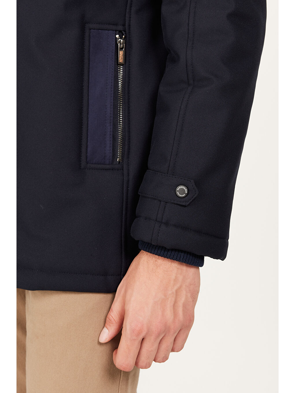 Erkek Lacivert Standart Fit Normal Kesim Dik Yaka Kaban-5