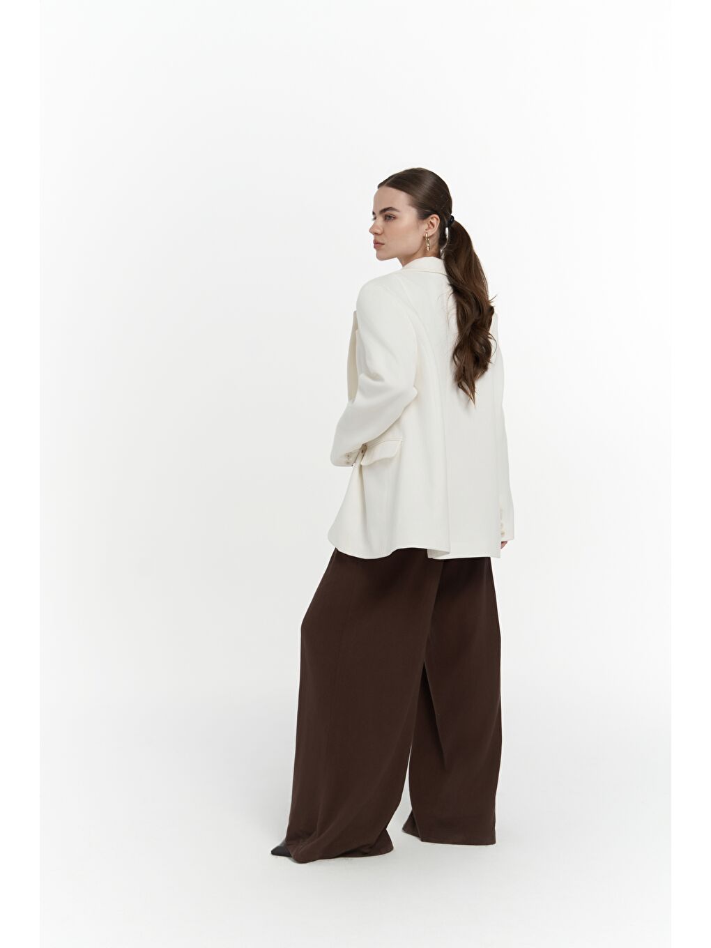 Symi Geniş Kesim Basic Ekru Blazer-4