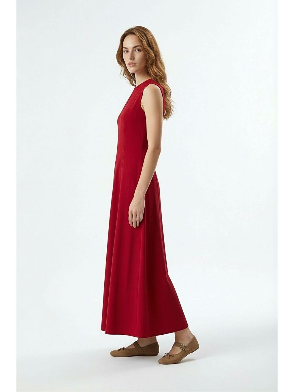 Bordo-Kup Detaylı Fit Elbise-1