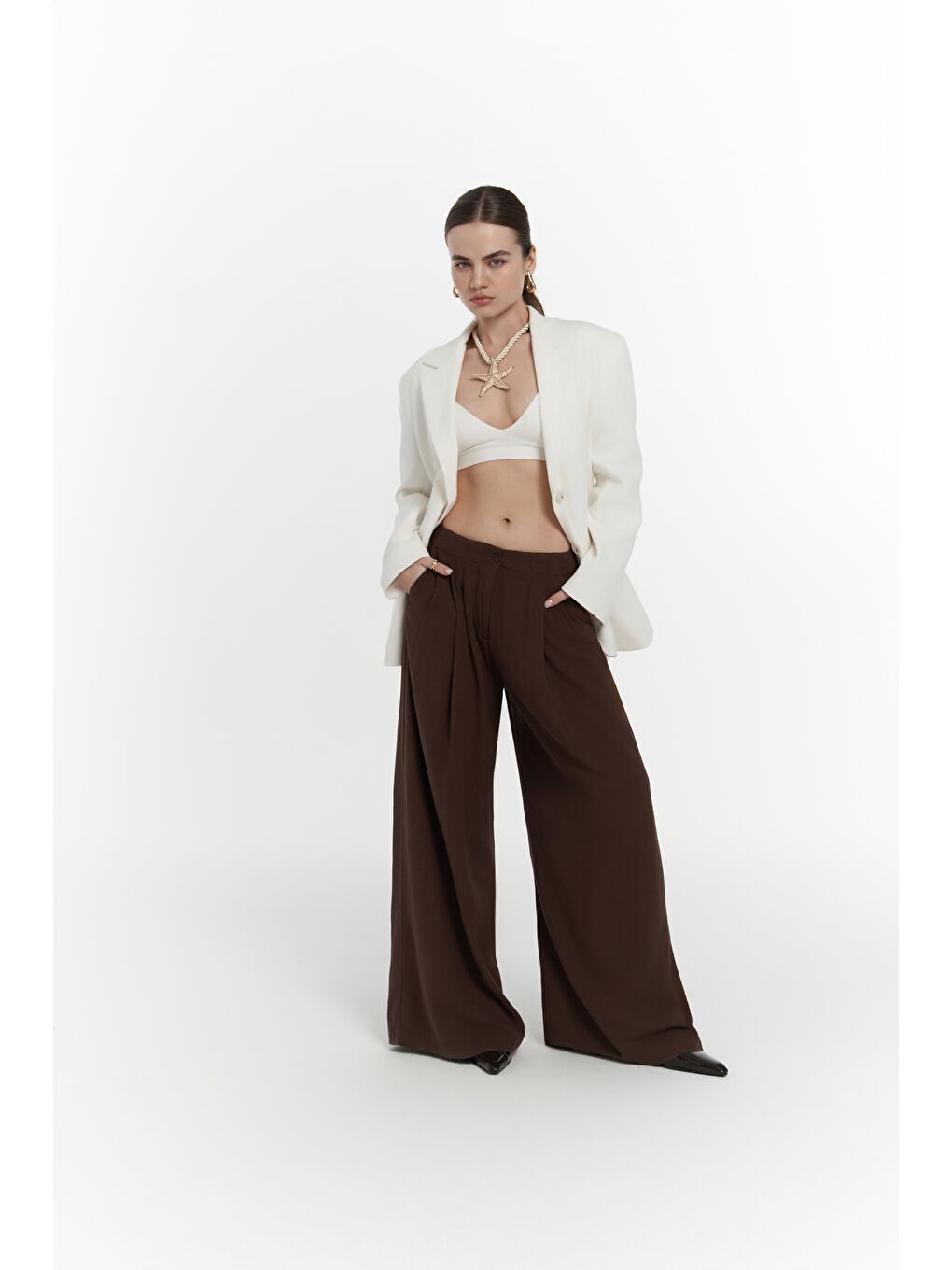 Symi Geniş Kesim Basic Ekru Blazer-5