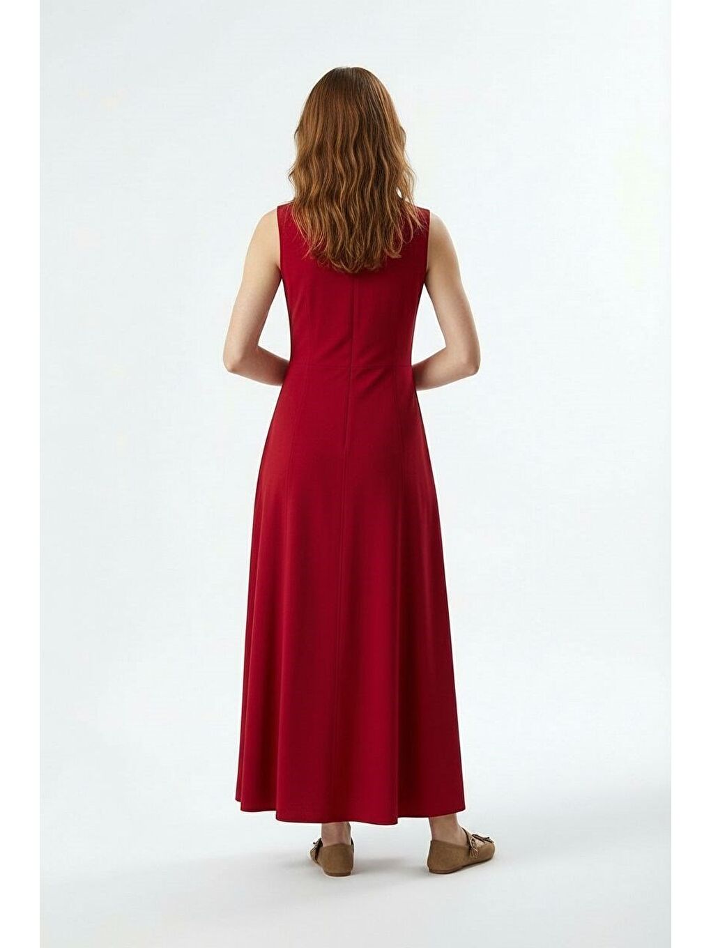 Bordo-Kup Detaylı Fit Elbise-2