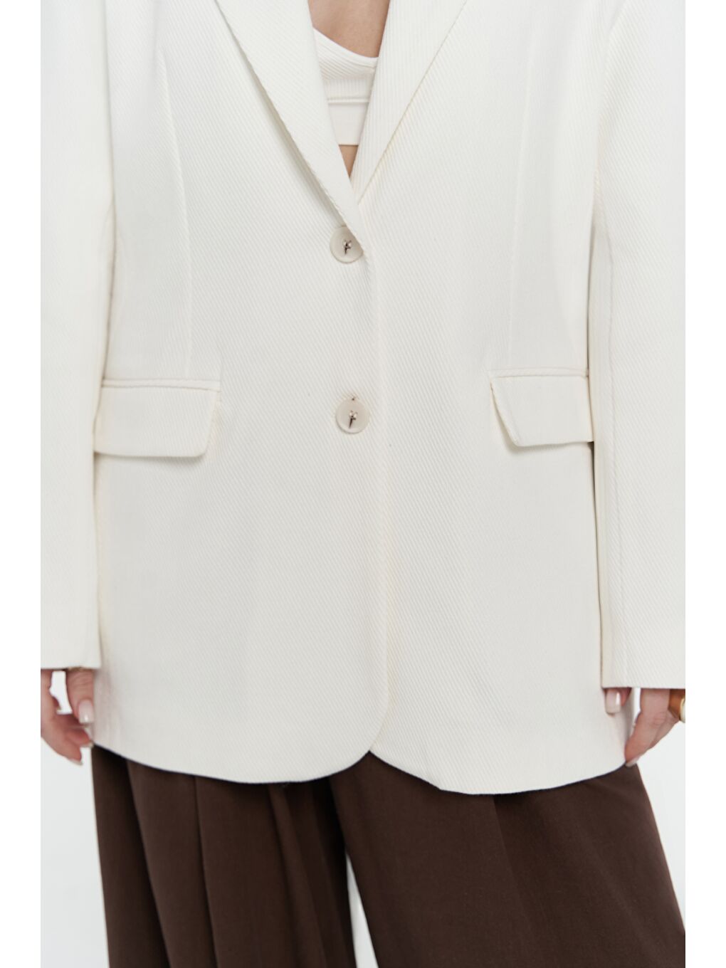 Symi Geniş Kesim Basic Ekru Blazer-7