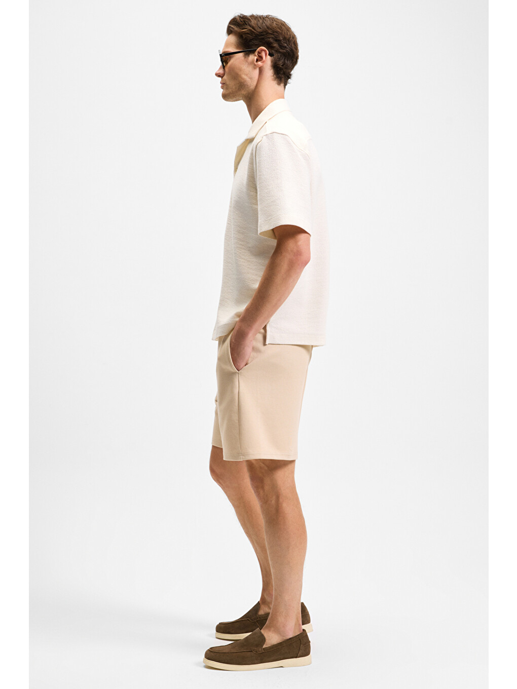 Bej TYRONE Erkek Beli Lastikli Arka Tek Cepli Relaxed Fit BEJ Şort-4