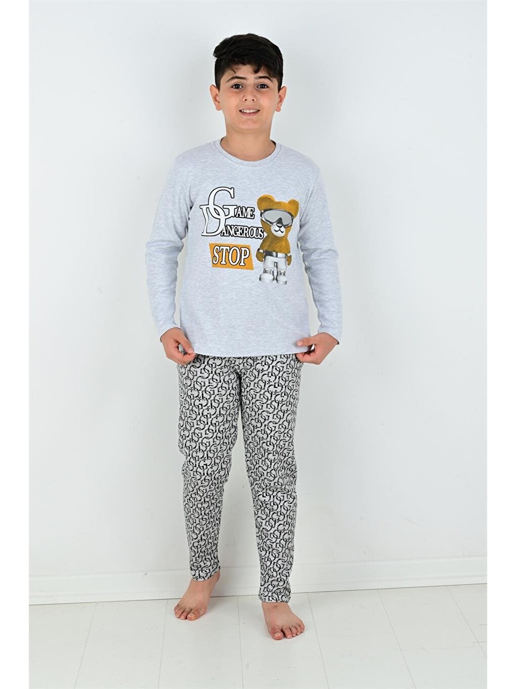 Gri Uzun Kollu Erkek Çocuk Game Dangerous Model Pijama Takımı-2