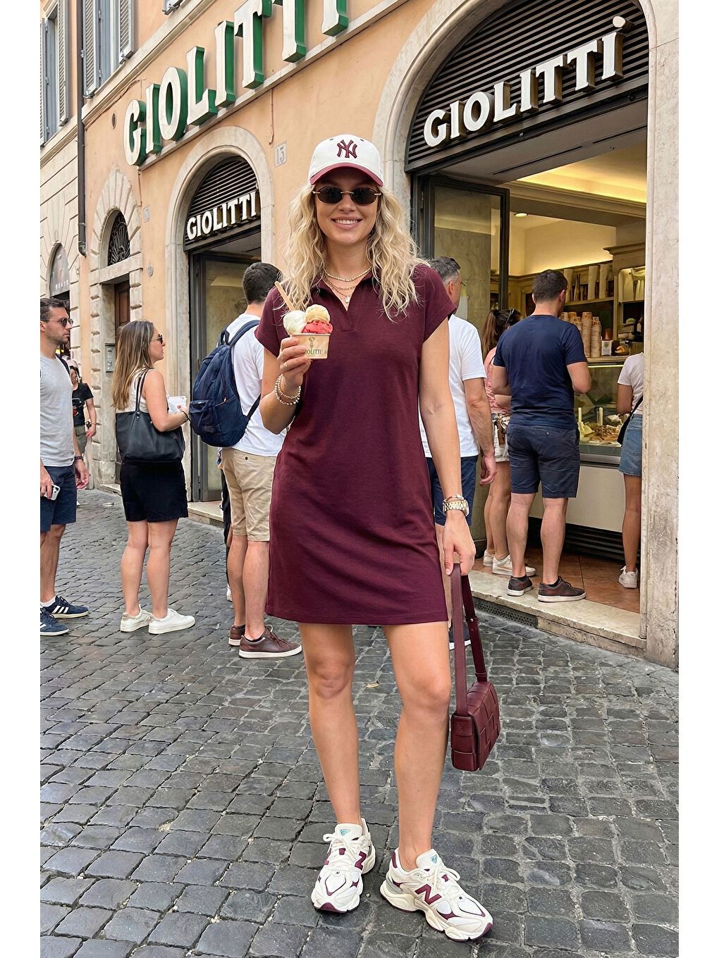 Bordo Regular Fit Polo Yaka Mini Kadın Elbise 5866153