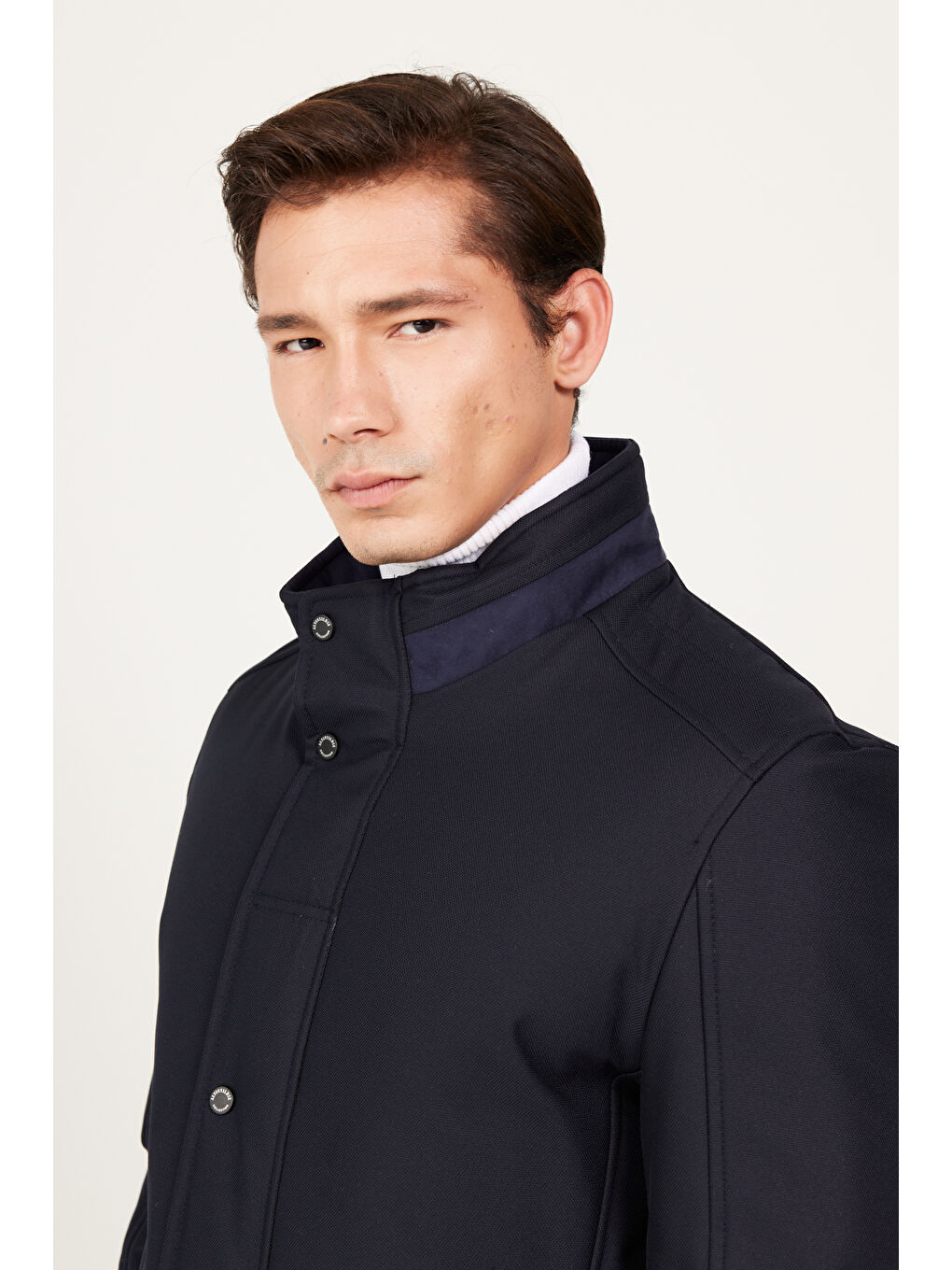 Erkek Lacivert Standart Fit Normal Kesim Dik Yaka Kaban-6