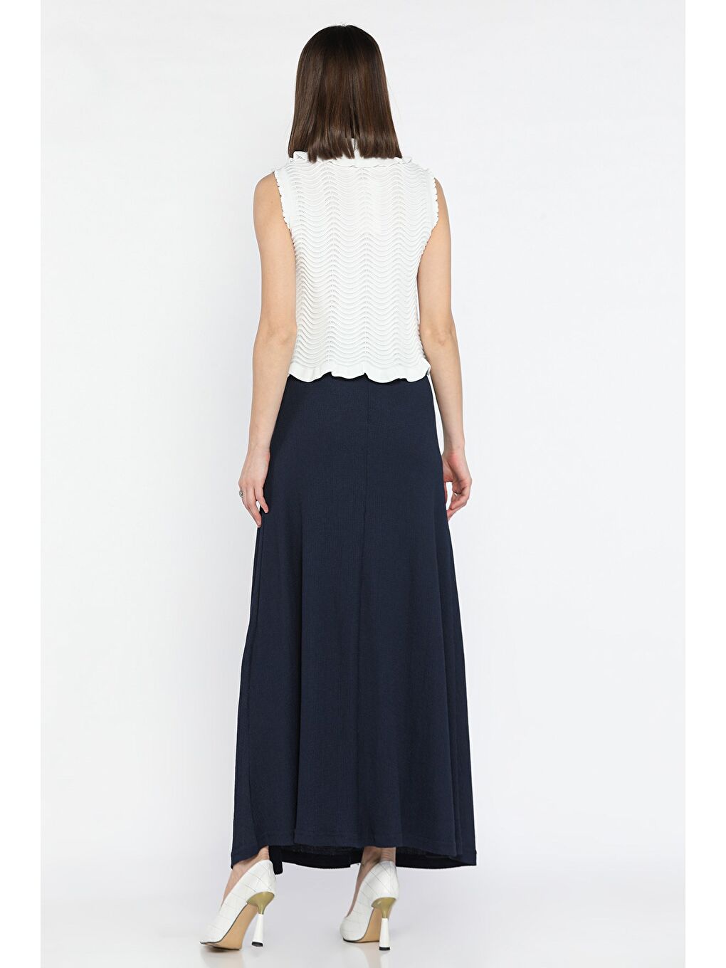 Lacivert Kadın Düz Renk Bel Lastikli Bürümcük Kiloş Etek-2