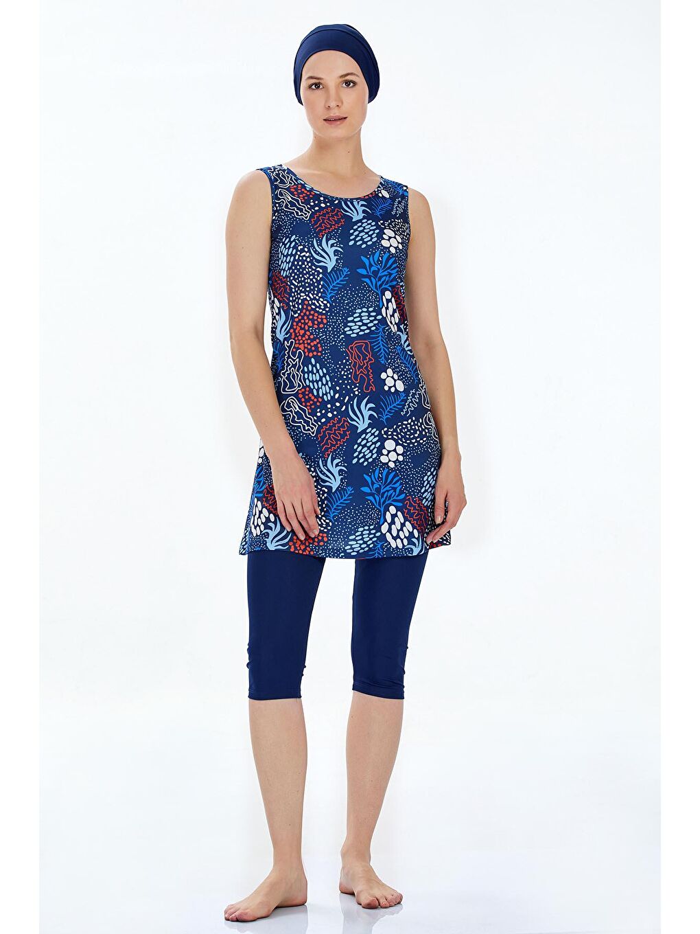 Sıfır Kol Taytlı Yarı Kapalı Mayo Renna 9313 Koyu Lacivert-1