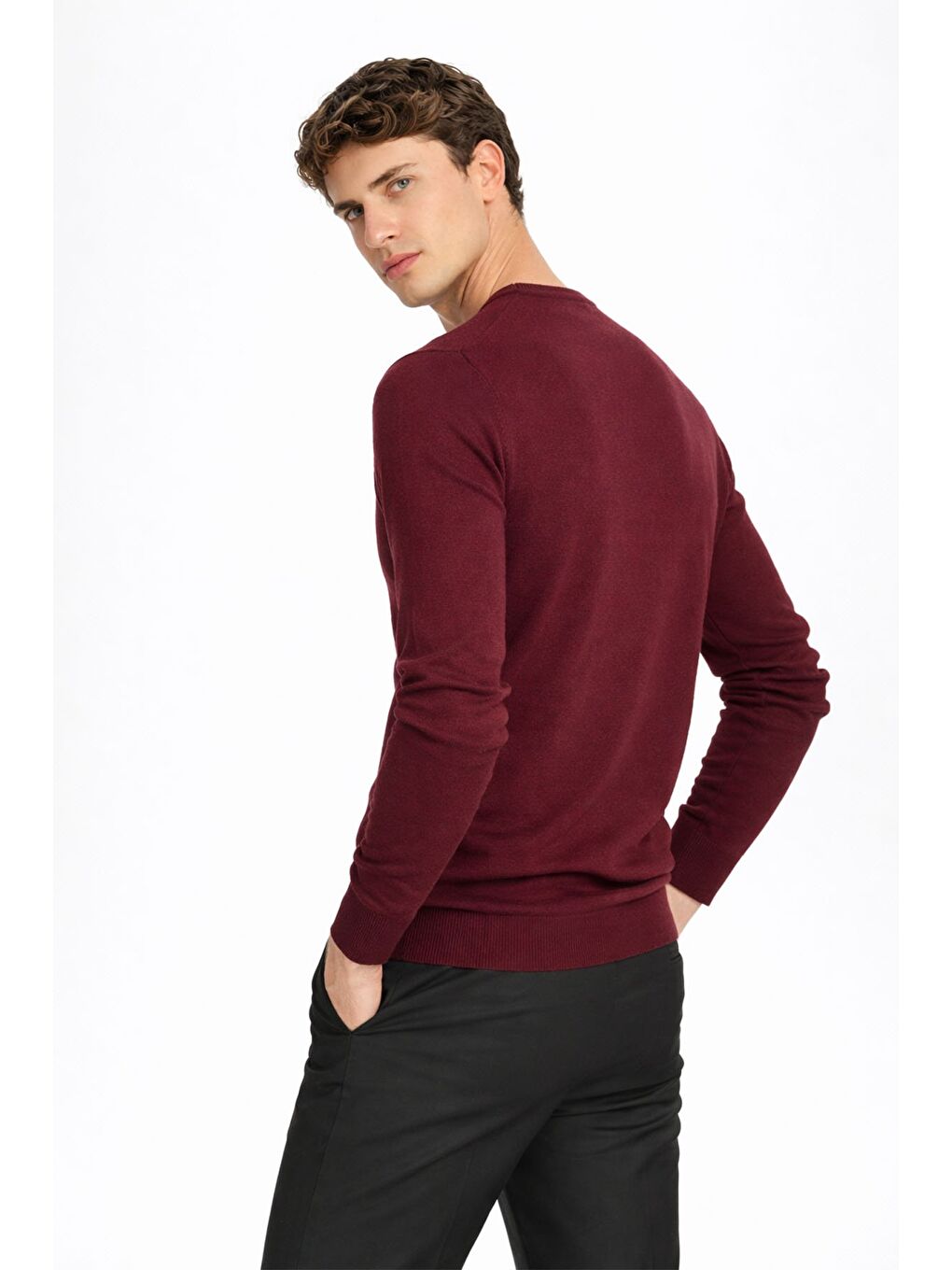 Standart Fit Mürdüm Yün Karışımlı Bisiklet Yaka Düz Desen Uzun Kol Triko Kazak-2