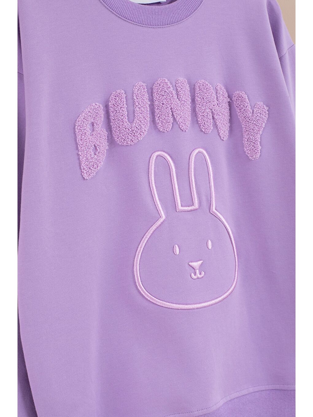 Lila Tavşan Nakışlı Bisiklet Yaka Kız Çocuk Eşofman Takımı 23392-1