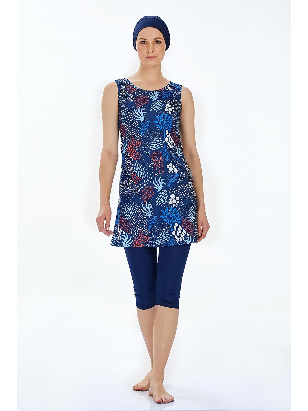 Sıfır Kol Taytlı Yarı Kapalı Mayo Renna 9313 Koyu Lacivert-2