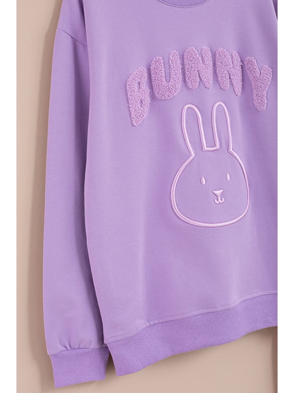 Lila Tavşan Nakışlı Bisiklet Yaka Kız Çocuk Eşofman Takımı 23392-2