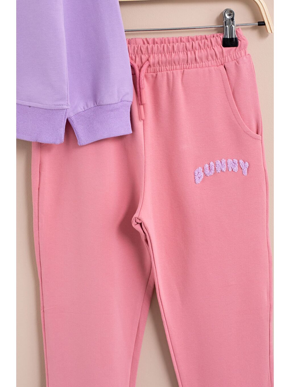 Lila Tavşan Nakışlı Bisiklet Yaka Kız Çocuk Eşofman Takımı 23392-3