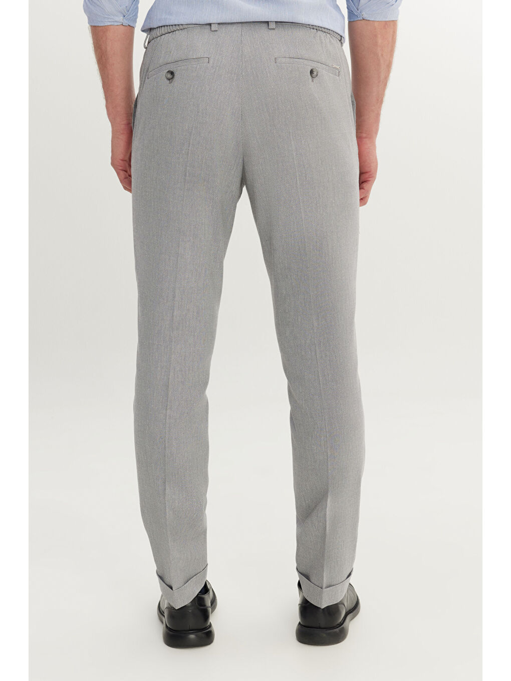 Erkek Gri Pamuklu Slim Fit Dar Kesim Yan Cepli Diagonal Desenli Casual Pantolon-4