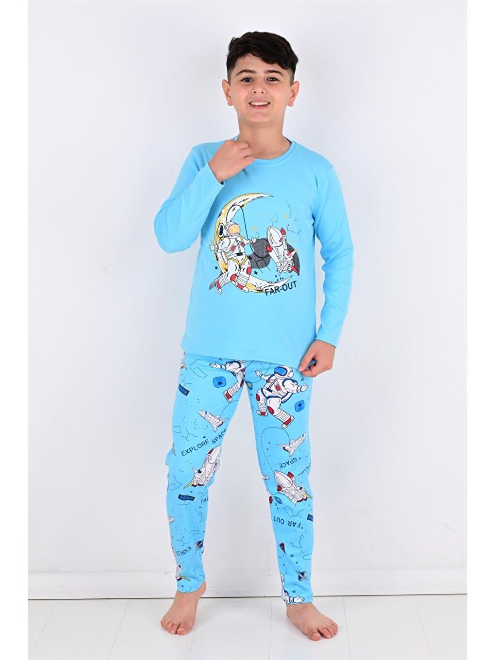 Far Out Uzun Kollu Erkeke Çocuk Pijama Takımı Mavi