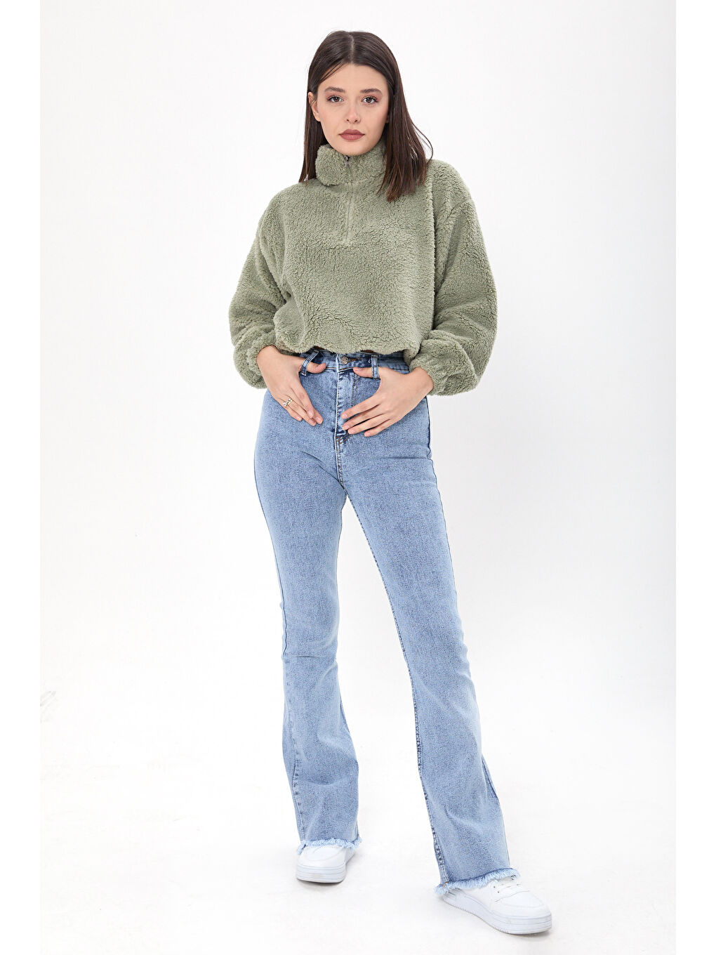 Kar Yıkama Flare Elastanlı Jean Pantolon Buz Mavi   23662